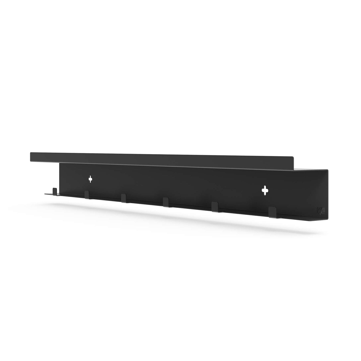 Schwarze Garderobe Commeo mit der Länge 75cm in der Perspektive vor weißem Hintergrund.